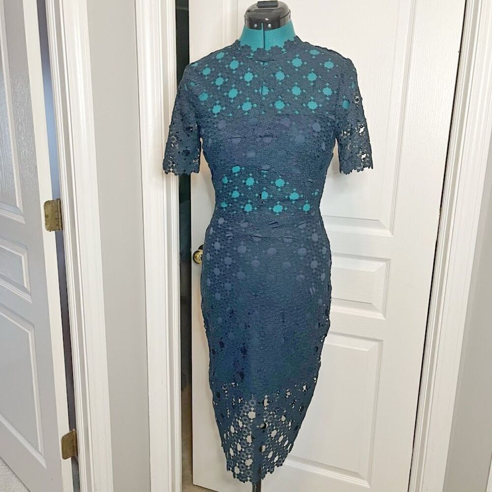 Lulus Heartfelt Dark Teal Green Lace Crochet Cutouts Bodycon Lined Midi Dress